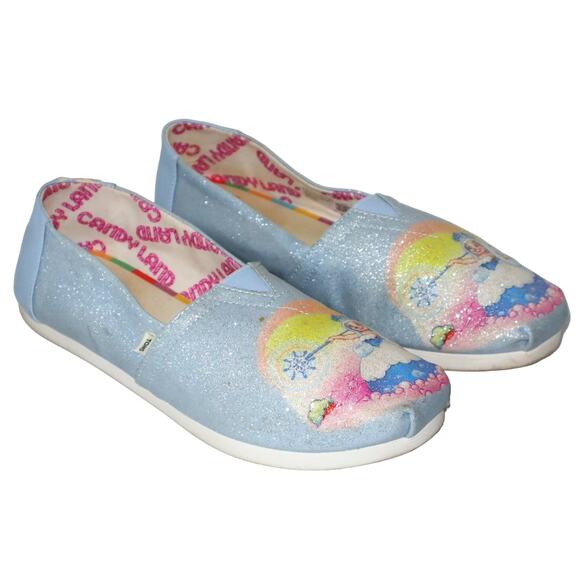 Women's TOMS x Candy Land Collab Queen Frostine Blue Alpargata Slip-ons Size 9 - Picture 2 of 6